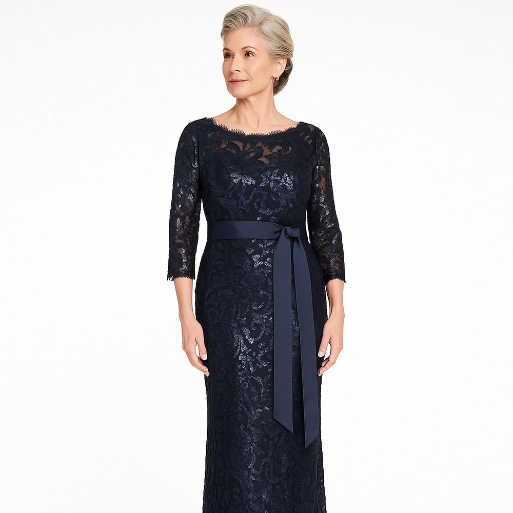 Tadashi Shoji Sequin Lace Evening Gown Navy Blue Size Large to XL